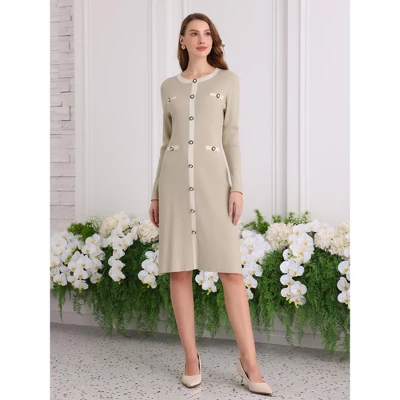 INSPIRE CHIC Women's Knit Long Sleeve Contrast Color Midi Sweater Dress 2 INSPIRE CHIC Women's Knit Long Sleeve Contrast Color Midi Sweater Dress - Image 2