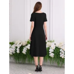 INSPIRE CHIC Women's Boat Neck Short Sleeve Pleated Work A-Line Midi Dress -Fashion Clothing Store GUEST 2d940438 5e7b 4c53 84e4 b5f50ef71df5