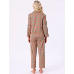 INSPIRE CHIC Women's Long-sleeved Button Down Top And Pants And Pockets Plaid Pajama 2 Pcs Sets -Fashion Clothing Store GUEST 2f660de7 d397 418a 90b1 418ad60f3b04