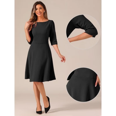INSPIRE CHIC Women's Boat Neck Half Sleeves Midi Flared Office Dresses 1 INSPIRE CHIC Women's Boat Neck Half Sleeves Midi Flared Office Dresses