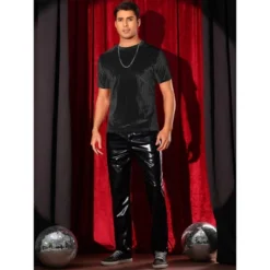 INSPIRE CHIC Men's Crew Neck Short Sleeve Disco Velvet T-Shirts