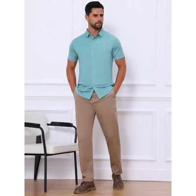 INSPIRE CHIC Men's Button Down Short Sleeve Solid Color Business Dress Shirts 1 INSPIRE CHIC Men's Button Down Short Sleeve Solid Color Business Dress Shirts
