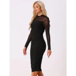 INSPIRE CHIC Women's Mesh Mock Neck Long Sleeve Ruch Elegant Cocktail Bodycon Dress -Fashion Clothing Store GUEST 3152eb4a 4dfa 4767 a740 65ba67508f3e