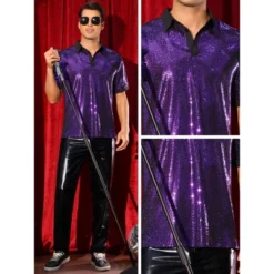 INSPIRE CHIC Men's Sequin Contrast Color Collar Short Sleeved Party Disco Polo Shirts -Fashion Clothing Store GUEST 343334f2 b259 4425 ab41 5a3388cd7f37