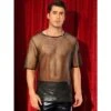 INSPIRE CHIC Men's See Through Short Sleeves Party Shiny Mesh Sheer T-Shirt