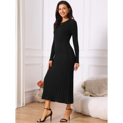 INSPIRE CHIC Women's Crewneck Knit Long Sleeve Midi Ribbed A-Line Sweater Dress 2 INSPIRE CHIC Women's Crewneck Knit Long Sleeve Midi Ribbed A-Line Sweater Dress - Image 2