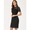 INSPIRE CHIC Women's Cocktail Party Elegant Floral Lace Crew Neck Sheath Dresses