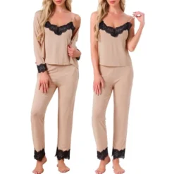 INSPIRE CHIC Women's Loungewear Lace Cami Spaghetti Strap Sleeveless Soft Pants Set With Pockets Cardigan 3 Piece Pajama Set -Fashion Clothing Store GUEST 3a51d86b 8306 4d7f b58a ff2154b0f655