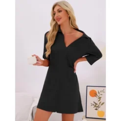 INSPIRE CHIC Women's Waffle Zip-Up 3/4 Sleeves Short House Dresses Bathrobe With Pockets