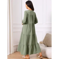 INSPIRE CHIC Women's 3/4 Sleeve V Neck Tiered Maxi Casual Dress With Pockets -Fashion Clothing Store GUEST 3dc74f9f 3287 4a49 b5cb f0ff309d6698