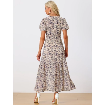 INSPIRE CHIC Women's Floral Smocked Square Neck Ruffle Beach Boho Maxi Dress 3 INSPIRE CHIC Women's Floral Smocked Square Neck Ruffle Beach Boho Maxi Dress - Image 3