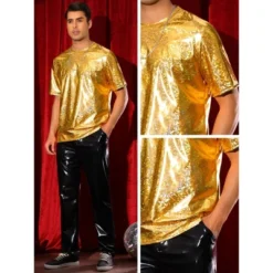 INSPIRE CHIC Men's Crew Neck Short Sleeve Party Disco Shiny Holographic T-Shirts -Fashion Clothing Store GUEST 410f8019 90c8 4bdd b3fe f9894fbbc7aa