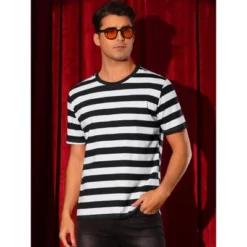 INSPIRE CHIC Men's Regular Fit Short Sleeve Crew Neck Casual Striped T-Shirt