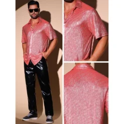 INSPIRE CHIC Men's Short Sleeve Disco Party Shining Metallic Shirt -Fashion Clothing Store GUEST 42810596 d230 463e 9d94 aee2b41d8b67