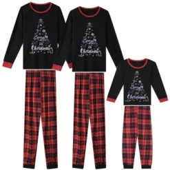 INSPIRE CHIC Christmas Family Pajama Set Long Sleeve Xmas Tree Check Couples Matching Lounge Set