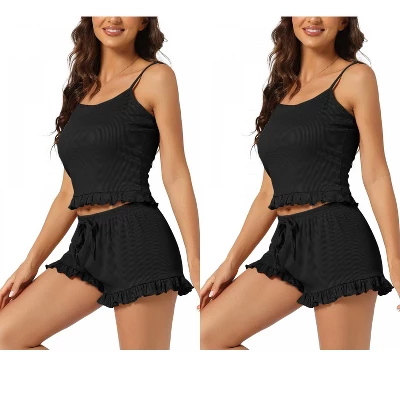 INSPIRE CHIC Women's 2 Pcs Lounge Cami & Shorts Ruffled Pajama Sets 5 INSPIRE CHIC Women's 2 Pcs Lounge Cami & Shorts Ruffled Pajama Sets - Image 5