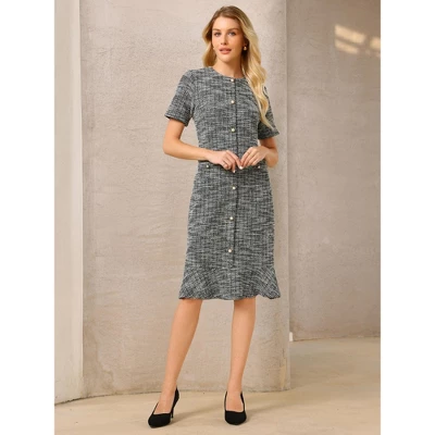 INSPIRE CHIC Women's Short Sleeve Elegant Work Fishtail Tweed Bodycon Mermaid Dress 1 INSPIRE CHIC Women's Short Sleeve Elegant Work Fishtail Tweed Bodycon Mermaid Dress