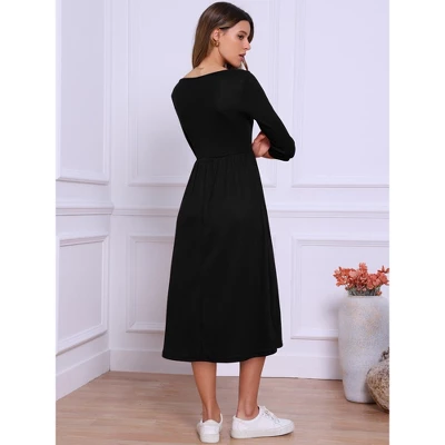 INSPIRE CHIC Women's Square Neck 3/4 Sleeves Waffle Knit Casual Midi Dress 2 INSPIRE CHIC Women's Square Neck 3/4 Sleeves Waffle Knit Casual Midi Dress - Image 2