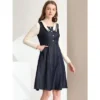 INSPIRE CHIC Women's Contrast Collar Long Sleeve Denim Dresses