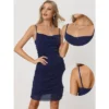 INSPIRE CHIC Women's Party Spaghetti Strap Bodycon Ruched Sparkly Glitter Dress