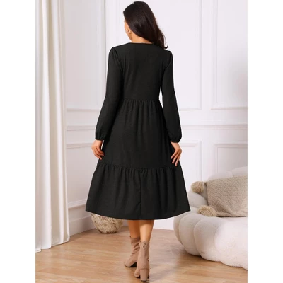 INSPIRE CHIC Women's Fall Long Sleeve Round Neck Tiered Casual Knit A-Line Midi Dress With Pockets 3 INSPIRE CHIC Women's Fall Long Sleeve Round Neck Tiered Casual Knit A-Line Midi Dress With Pockets - Image 3