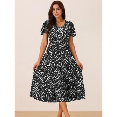 INSPIRE CHIC Women's Summer Casual Short Flutter Sleeve V Neck Elastic Waist Flowy Polka Dots Dress 2 INSPIRE CHIC Women's Summer Casual Short Flutter Sleeve V Neck Elastic Waist Flowy Polka Dots Dress - Image 2