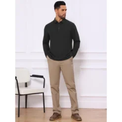 INSPIRE CHIC Men's Classic Solid Color Long Sleeves Basic Golf Polo T-Shirts