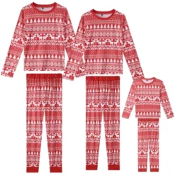 INSPIRE CHIC Christmas Family Matching Pajama Set Elk Long Sleeve Xmas Tree Snow Couples Sleepwear Lounge Set