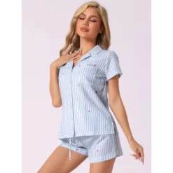 INSPIRE CHIC Women's Short Sleeve Button Up Top And Shorts Loungewear Pajamas Set 2 Pcs