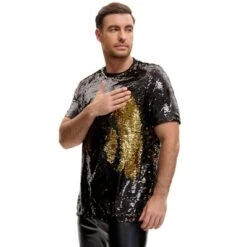 Lars Amadeus Men's Short Sleeve Round Neck Regular Fit Party Club Sparkly Disco Sequin T-Shirt -Fashion Clothing Store GUEST 5003897b 08b1 408e 9a4c 18c5341a1893