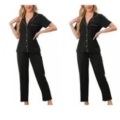 INSPIRE CHIC Women's 4 Pcs Button-Up Short-Sleeve Shirt & Pants Pajama Loungewear Set -Fashion Clothing Store GUEST 5023588a ac47 494e 8416 07108e097e80