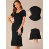 INSPIRE CHIC Women's Vintage Office Fishtail Cocktail Bodycon Midi Dress