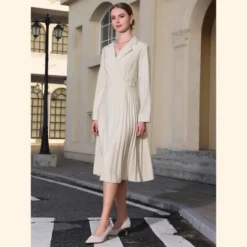 INSPIRE CHIC Women's Notch Lapel Wrap Neck Long Sleeve A-Line Midi Pleated Dress -Fashion Clothing Store GUEST 50aec558 b388 4ed0 afb8 e7c0789194de