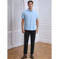 INSPIRE CHIC Men's Solid Short Sleeve Cotton Regular Fit Button Down Business Oxford Shirt