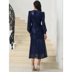 INSPIRE CHIC Women's Long Sleeve V-neck A-Line Midi Dresses -Fashion Clothing Store GUEST 51b712a5 b5a1 4a18 b367 e5fdd95ae991