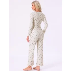 INSPIRE CHIC Women's 2 Pcs Pajama Cherry Print Ruffle Trim V-Neck Long Sleeve Top And Pants Set -Fashion Clothing Store GUEST 51d91830 7dc4 4cf9 a8eb aeb7bc623413