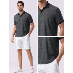 INSPIRE CHIC Men's Stretch Athletic Workout Short Sleeved Golf Heathered Polo Shirt -Fashion Clothing Store GUEST 523182e3 dcd7 47e3 a89f 272e6c24c5d9