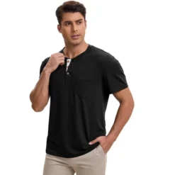 INSPIRE CHIC Men's Casual Summer Short Sleeves Button Basic Henley T-Shirts