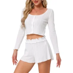 INSPIRE CHIC Women's Long Sleeve Button Shirts With Shorts 2 Pcs Pajamas Set -Fashion Clothing Store GUEST 569fdc7e 89d1 4ba9 bfba 31b68a414bbb