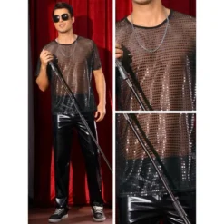 INSPIRE CHIC Men's Crew Neck Short Sleeve Party Metallic Sheer Glitter Sequin T-Shirt -Fashion Clothing Store GUEST 56afa351 a446 4a8d b5d4 bb2c29325a0a