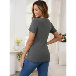 INSPIRE CHIC Women's Ribbed Knit Short Sleeve Nursing Shirts Crossover Maternity Breastfeeding Tops -Fashion Clothing Store GUEST 571d6153 147e 4564 94a0 13390b82e297