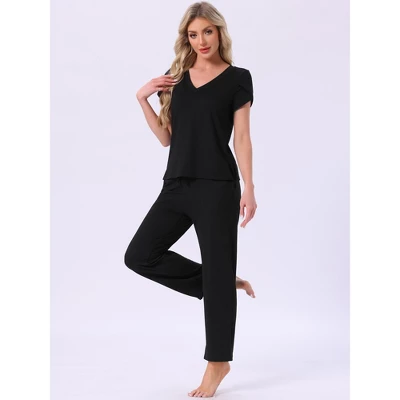 INSPIRE CHIC Women's 2 Pcs Short-Sleeve V-neck Tee & Drawstring Pants Pajama Sets With Pockets 2 INSPIRE CHIC Women's 2 Pcs Short-Sleeve V-neck Tee & Drawstring Pants Pajama Sets With Pockets - Image 2