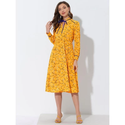 INSPIRE CHIC Women's Floral Keyhole Tie Neck Belted A-Line Midi Dresses 2 INSPIRE CHIC Women's Floral Keyhole Tie Neck Belted A-Line Midi Dresses - Image 2