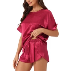 INSPIRE CHIC Women's Lounge Sets Satin Silky Short Sleeve T-shirt With Slit Elastic Shorts Sleepwear Pajama Set -Fashion Clothing Store GUEST 5d3bdf56 d810 4fe4 94c9 e4b658b02eb9