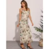 INSPIRE CHIC Women's Mesh Floral Sleeveless Stretchy Bodycon Cocktail Maxi Dress