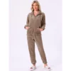 INSPIRE CHIC Women's Pajama Set Fleece Long Sleeve Fluffy Loose Plush Pants With Pockets Warm Winter Sleepwear