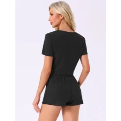 INSPIRE CHIC Women's Waffle Knit Button Down Short Sleeve Crop Tops With Shorts 2 Pcs Pajamas Set -Fashion Clothing Store GUEST 6021e79d 84a2 4902 b183 572b17005ee7