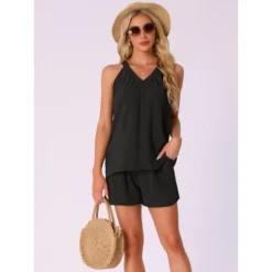 INSPIRE CHIC Women's V Neck Pajamas Summer Sleeveless Tank Top With Shorts Lounge Sets