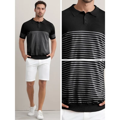 INSPIRE CHIC Men's Regular Fit Short Sleeves Button Down Collared Casual Knit Striped Polo Shirt 3 INSPIRE CHIC Men's Regular Fit Short Sleeves Button Down Collared Casual Knit Striped Polo Shirt - Image 3