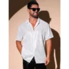 INSPIRE CHIC Men's Retro Button Down Short Sleeve Party Glitter Sequins Shirt